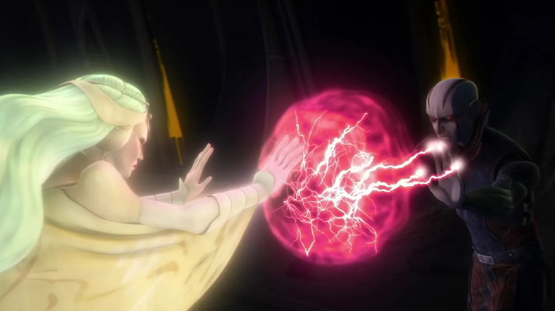 The Daughter and the Son fighting with Force powers on "Star Wars: Clone Wars"
