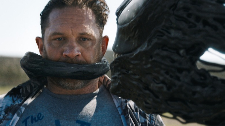 Venom covering Eddie Brock's mouth