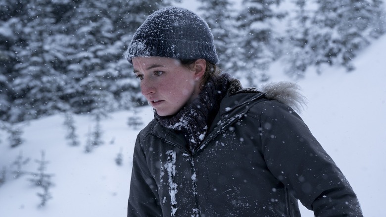 Abby wearing a hat in the snow on The Last of Us