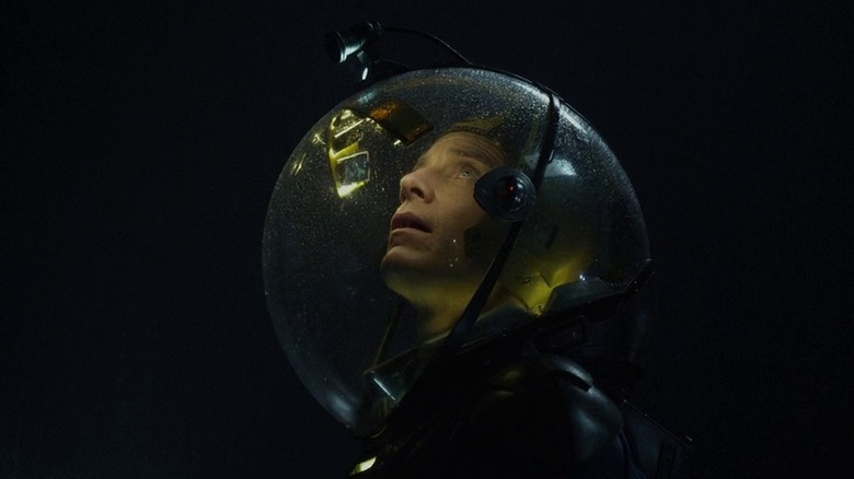 David looks up in helmet